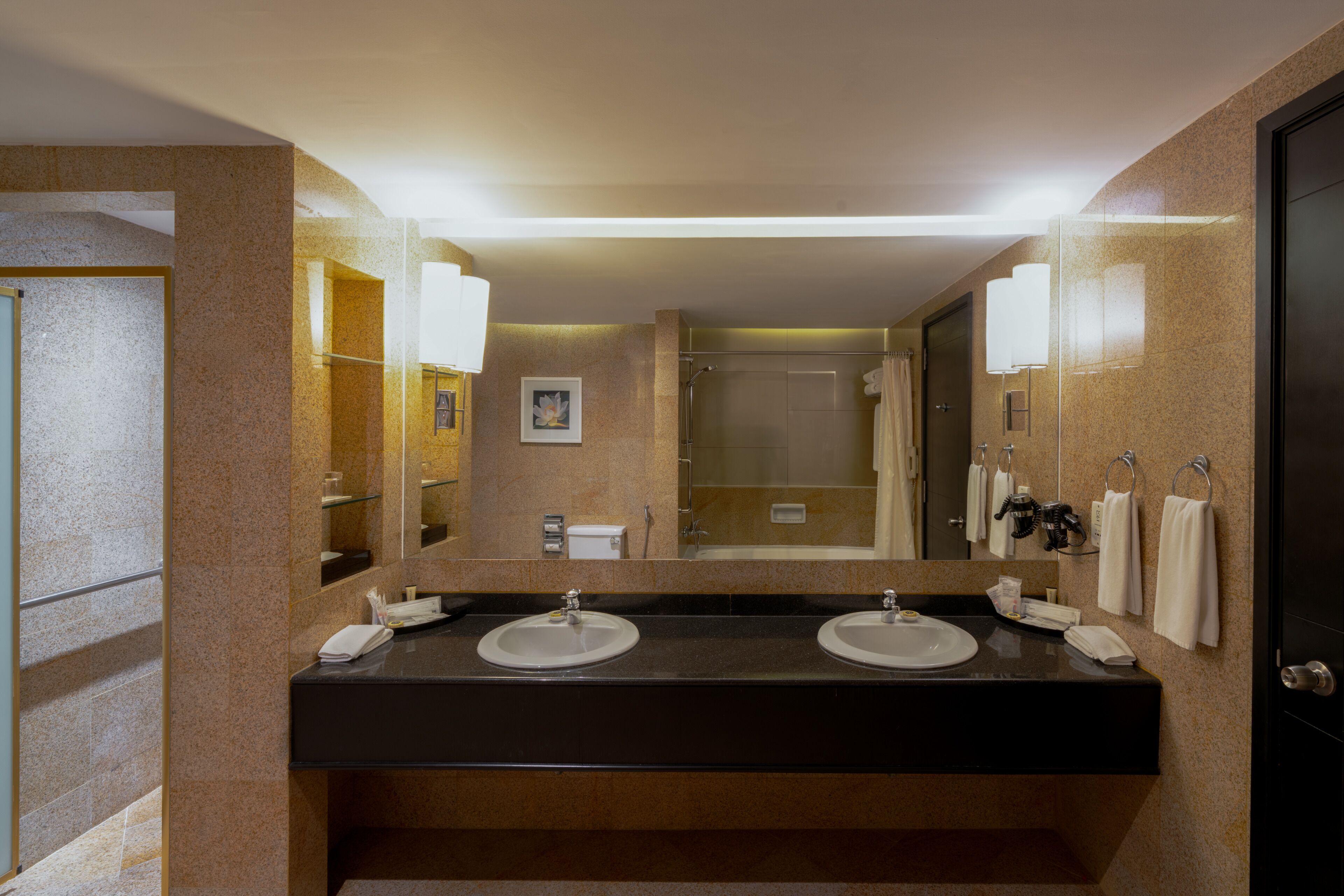 shower, free toiletries, hair dryer, slippers