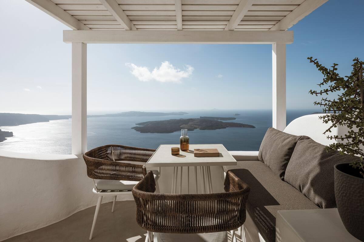 普通套房, 海景 (Panoramic Caldera View) | 埃及棉床單、高級寢具、特厚豪華床墊、迷你吧