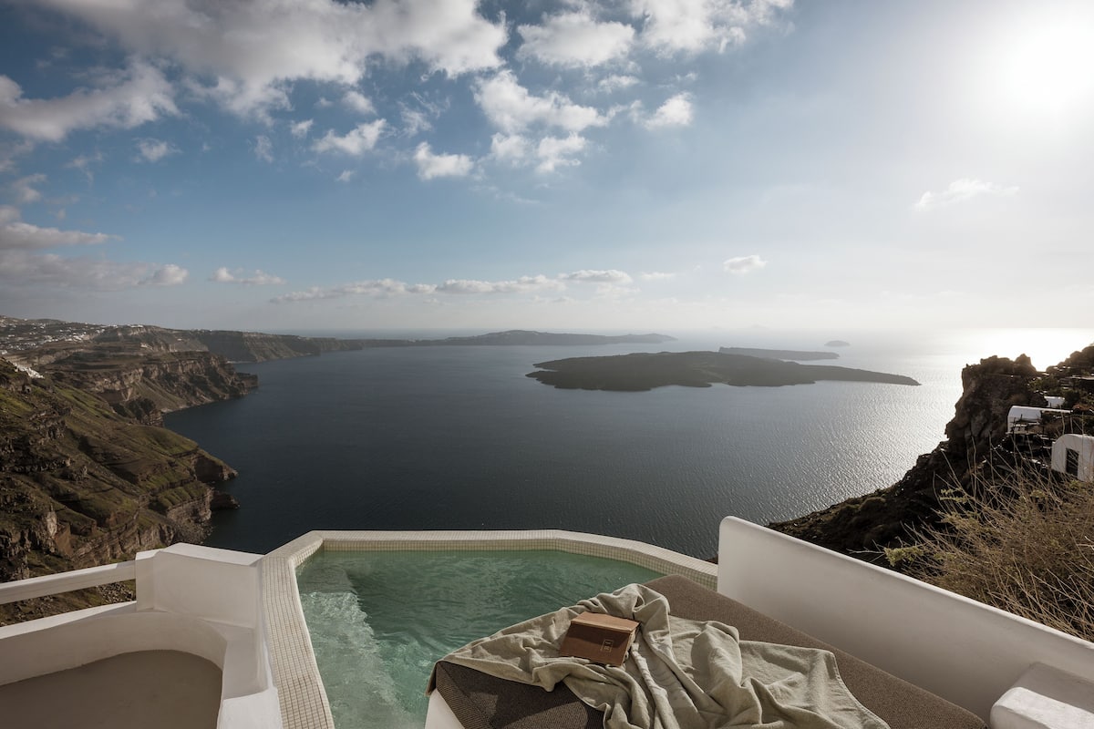 Master Suite, Sea View (Aquarella, Panoramic Caldera View) | 埃及棉床單、高級寢具、特厚豪華床墊、迷你吧