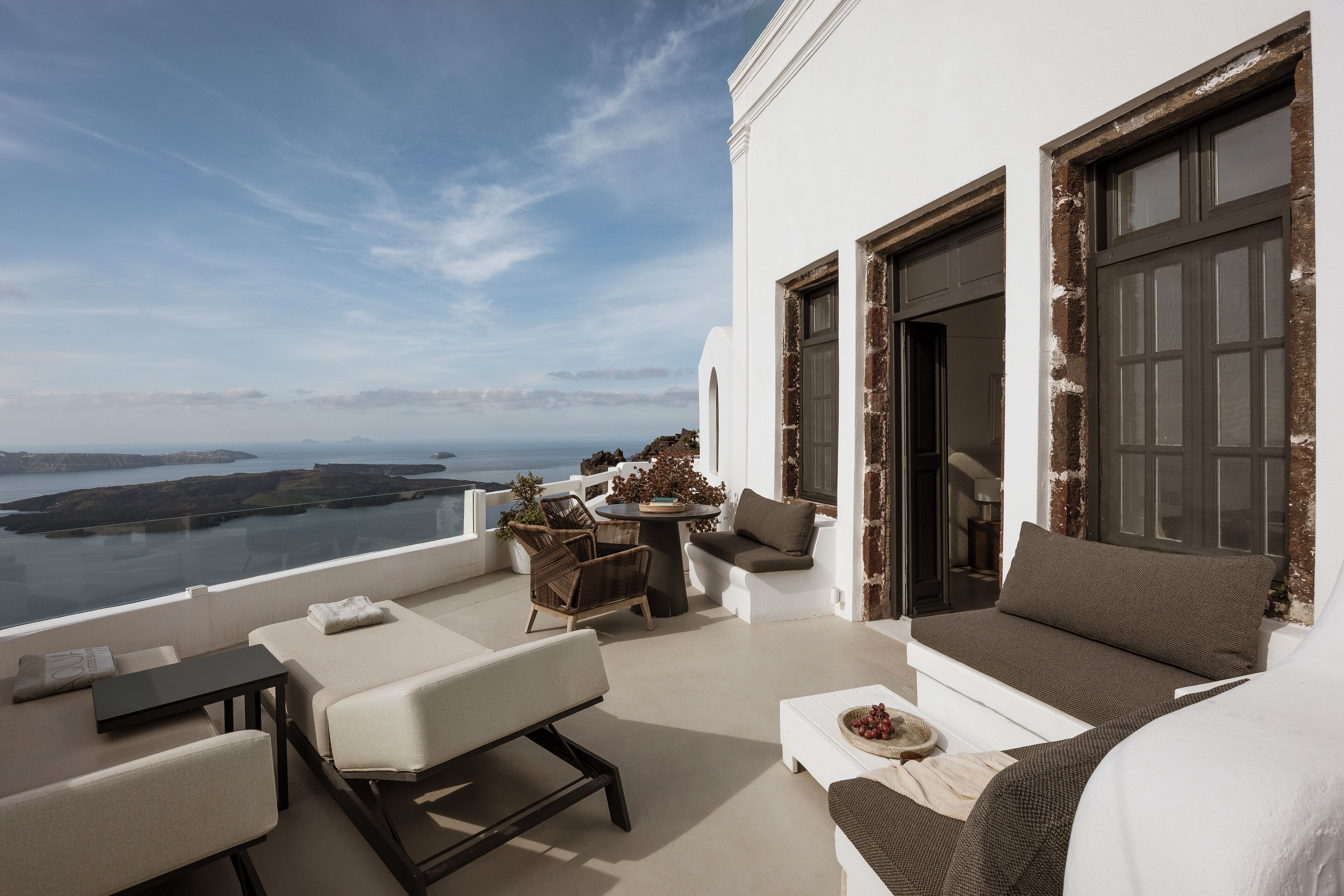 Master Suite, Sea View (Aquarella, Panoramic Caldera View) | Bettwäsche aus ägyptischer Baumwolle, hochwertige Bettwaren