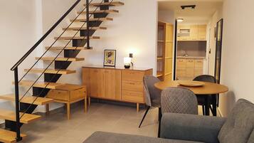 Superior Apartment, Pool View | Private kitchen | Fridge, stovetop, coffee/tea maker, electric kettle