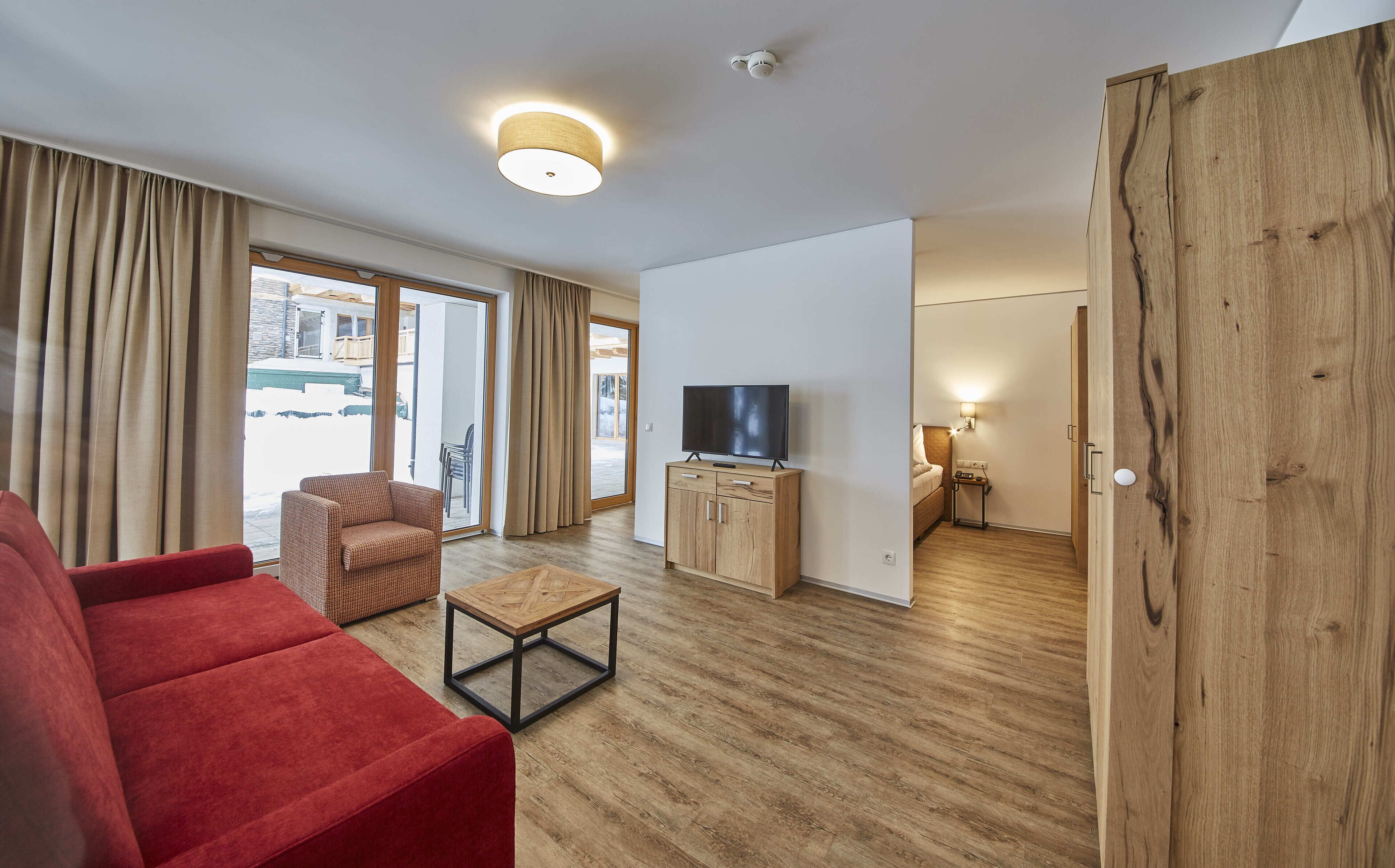 studio alpine | living area | 30-inch smart tv with cable channels, tv, heated floors