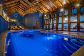 Indoor pool, open 4 PM to 9 PM, pool loungers