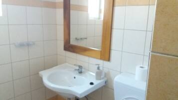 A bathroom with a white sink, a mirror, and a toilet.