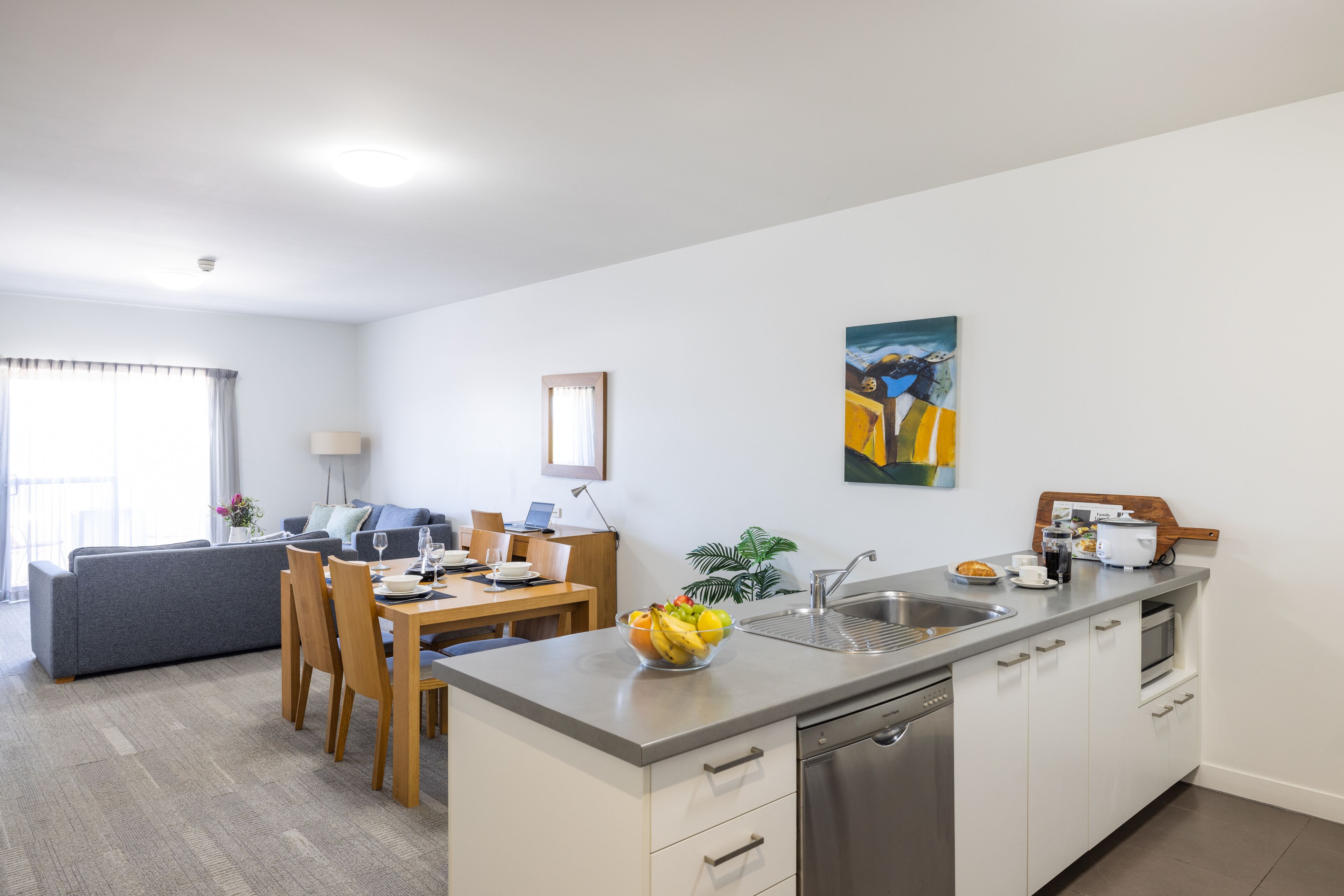 two bedroom residence | private kitchen | microwave, stovetop, coffee/tea maker, electric kettle