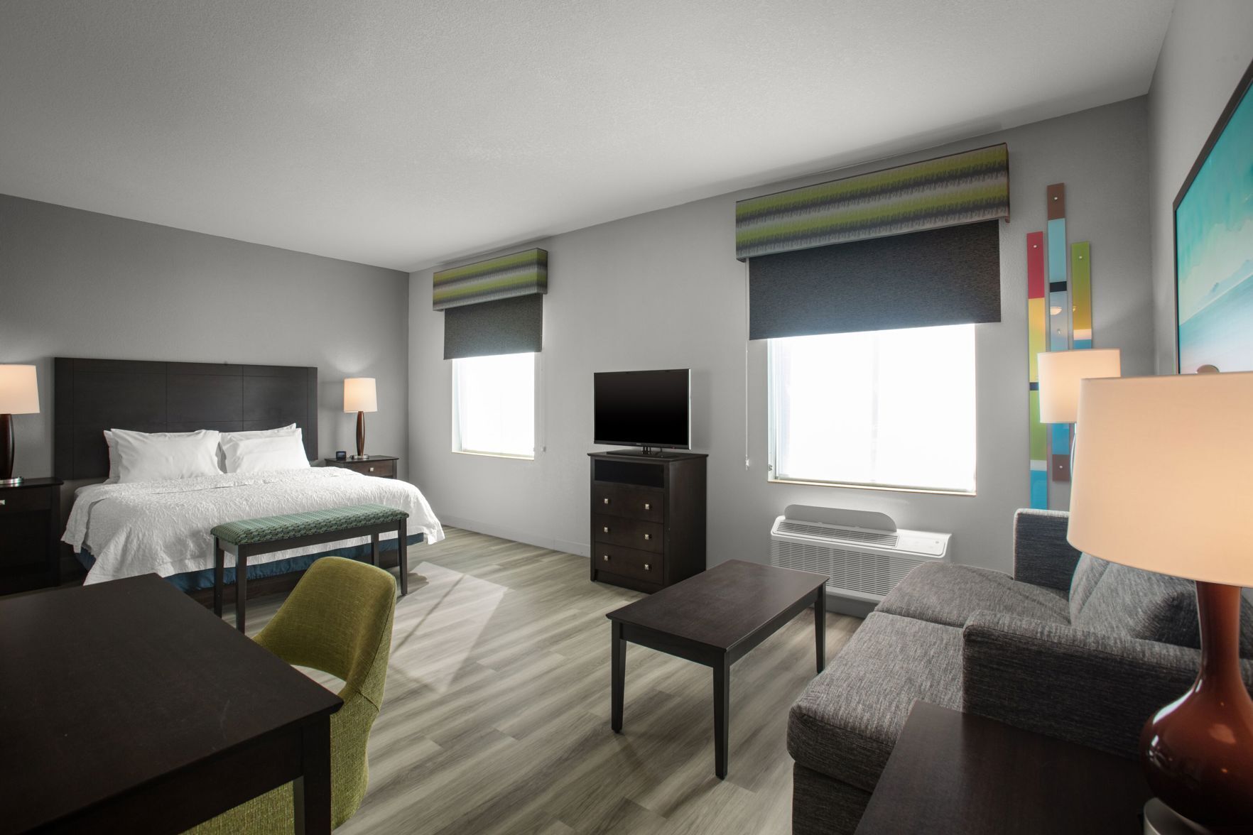 In-room safe, desk, laptop workspace, blackout curtains