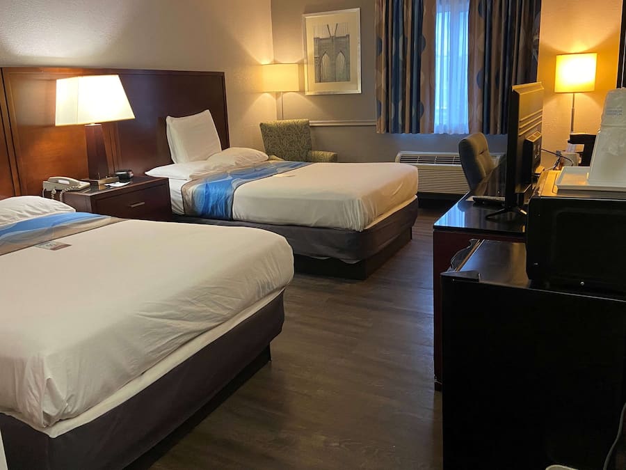 Room, 2 Double Beds, Accessible, Non Smoking (Bathtub) | Desk, laptop workspace, blackout drapes, iron/ironing board