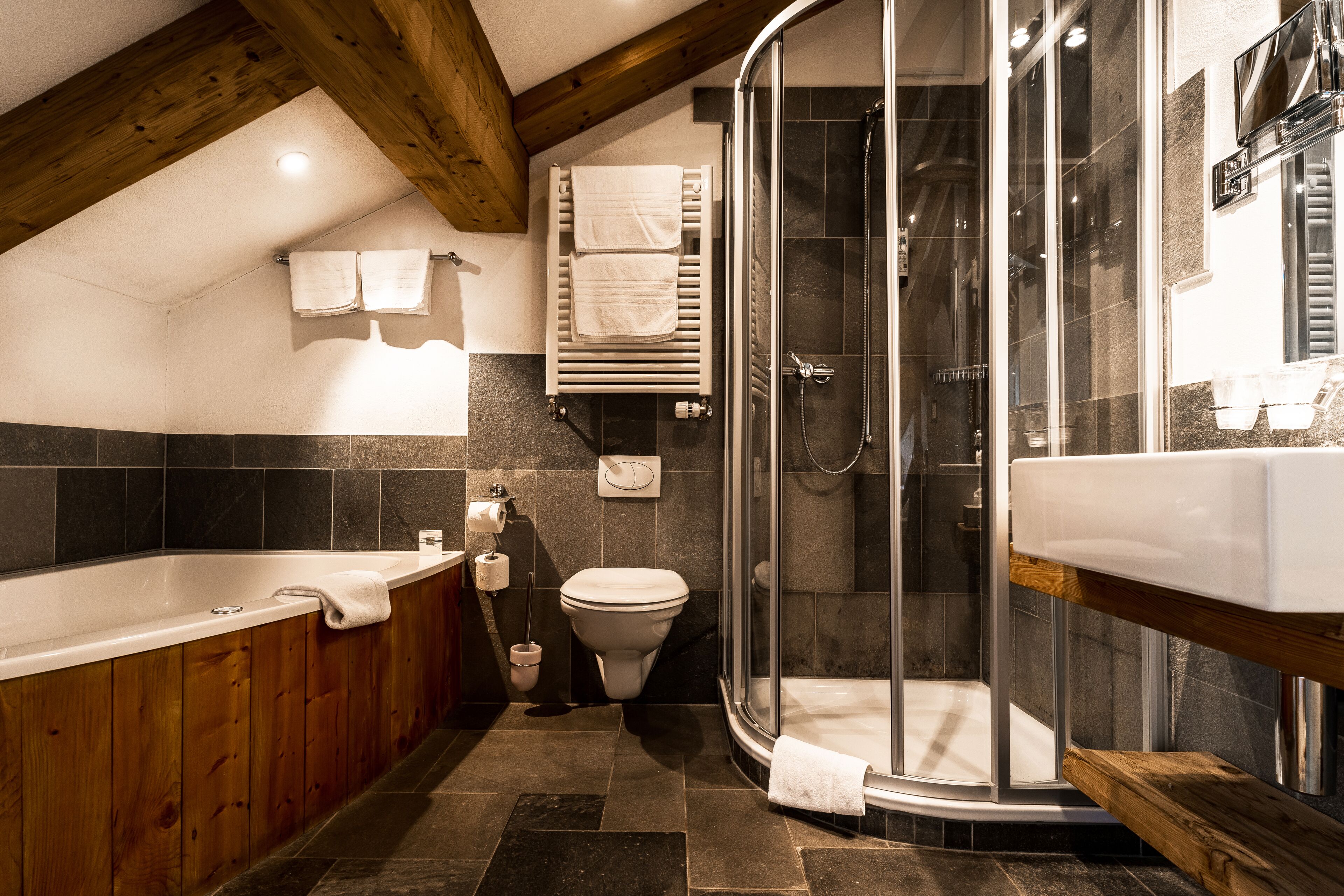 free toiletries, hair dryer, bathrobes, slippers