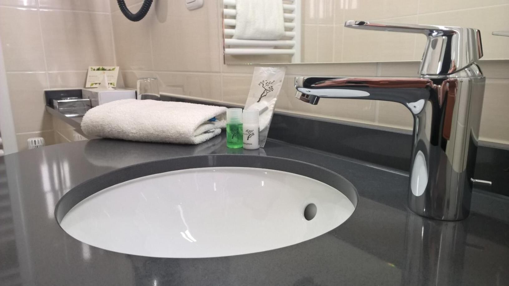 free toiletries, hair dryer, towels