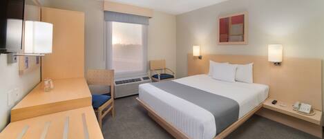 Down duvets, desk, blackout curtains, iron/ironing board