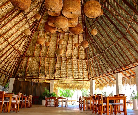 Una playa cerca, sillas reclinables de playa, sombrillas