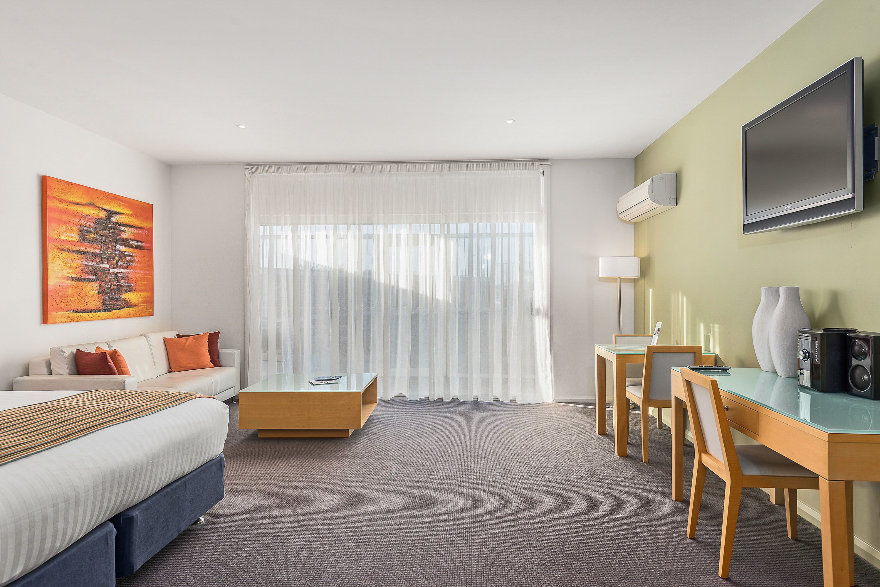 2 bedrooms, in-room safe, soundproofing, iron/ironing board