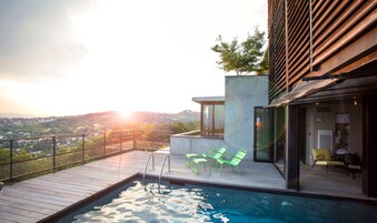 Outdoor pool, sun loungers