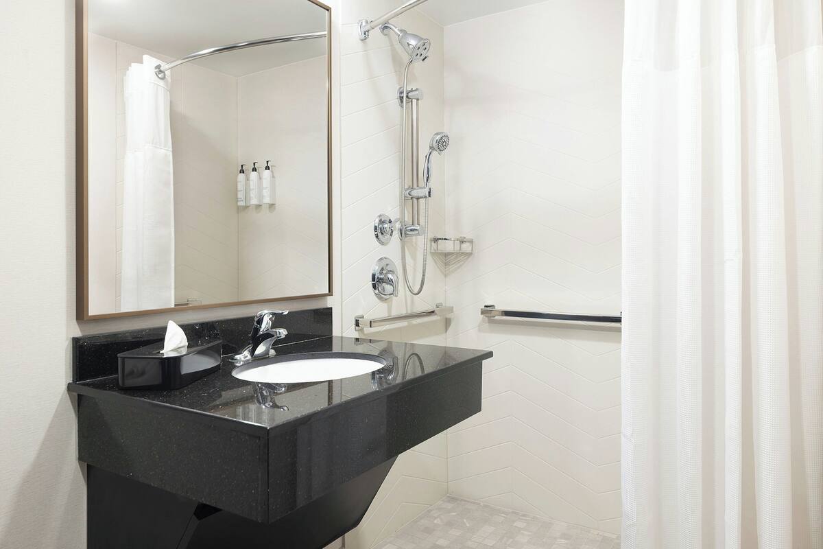 free toiletries, hair dryer, towels