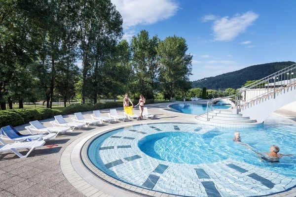 Indoor pool, outdoor pool, open 9 AM to 9 PM, pool umbrellas