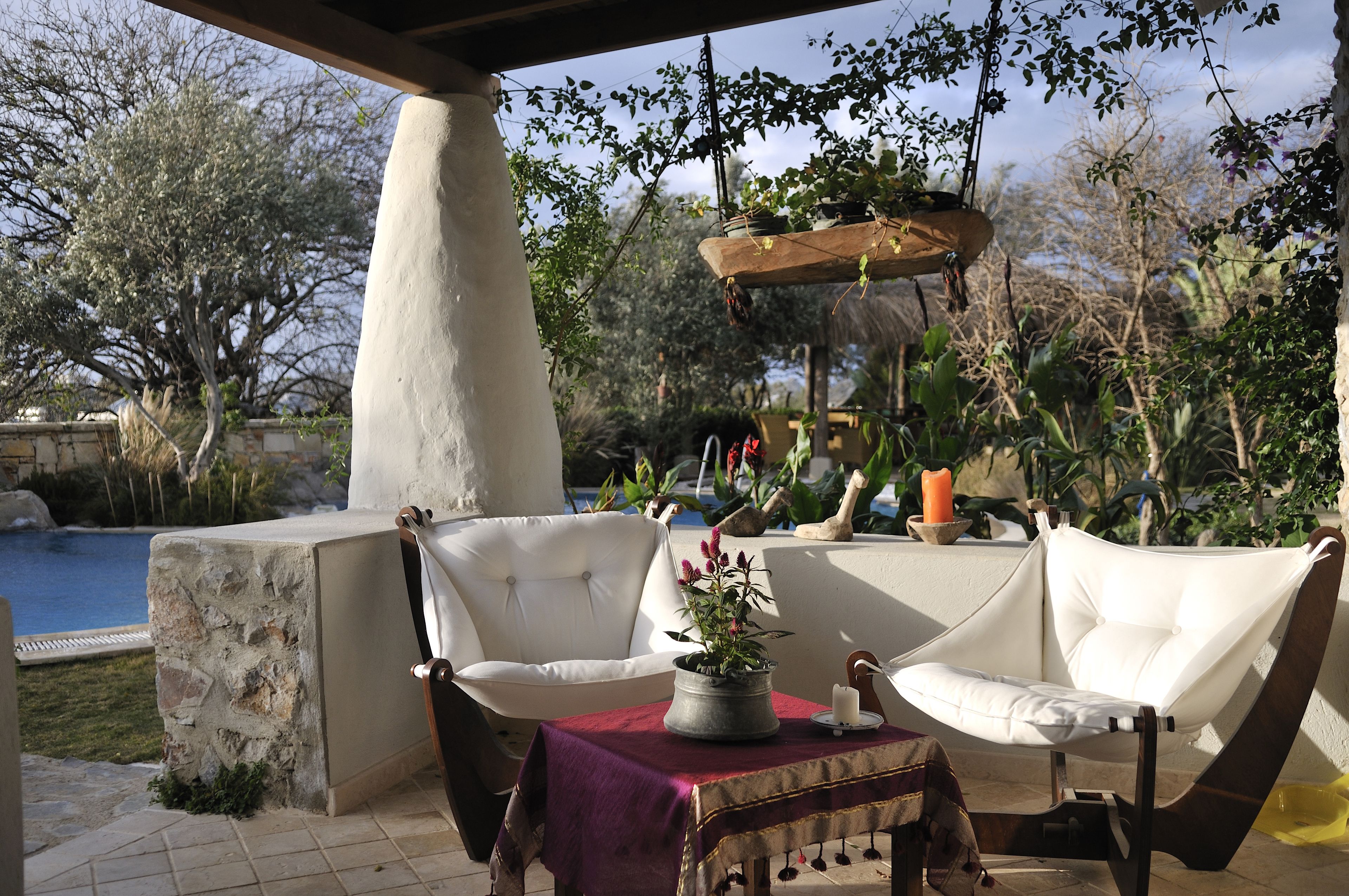 sandima stone house with hot tub, fireplace, garden & pool view  | terrace/patio