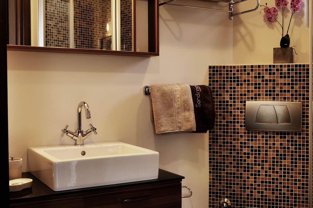 free toiletries, hair dryer, slippers, towels