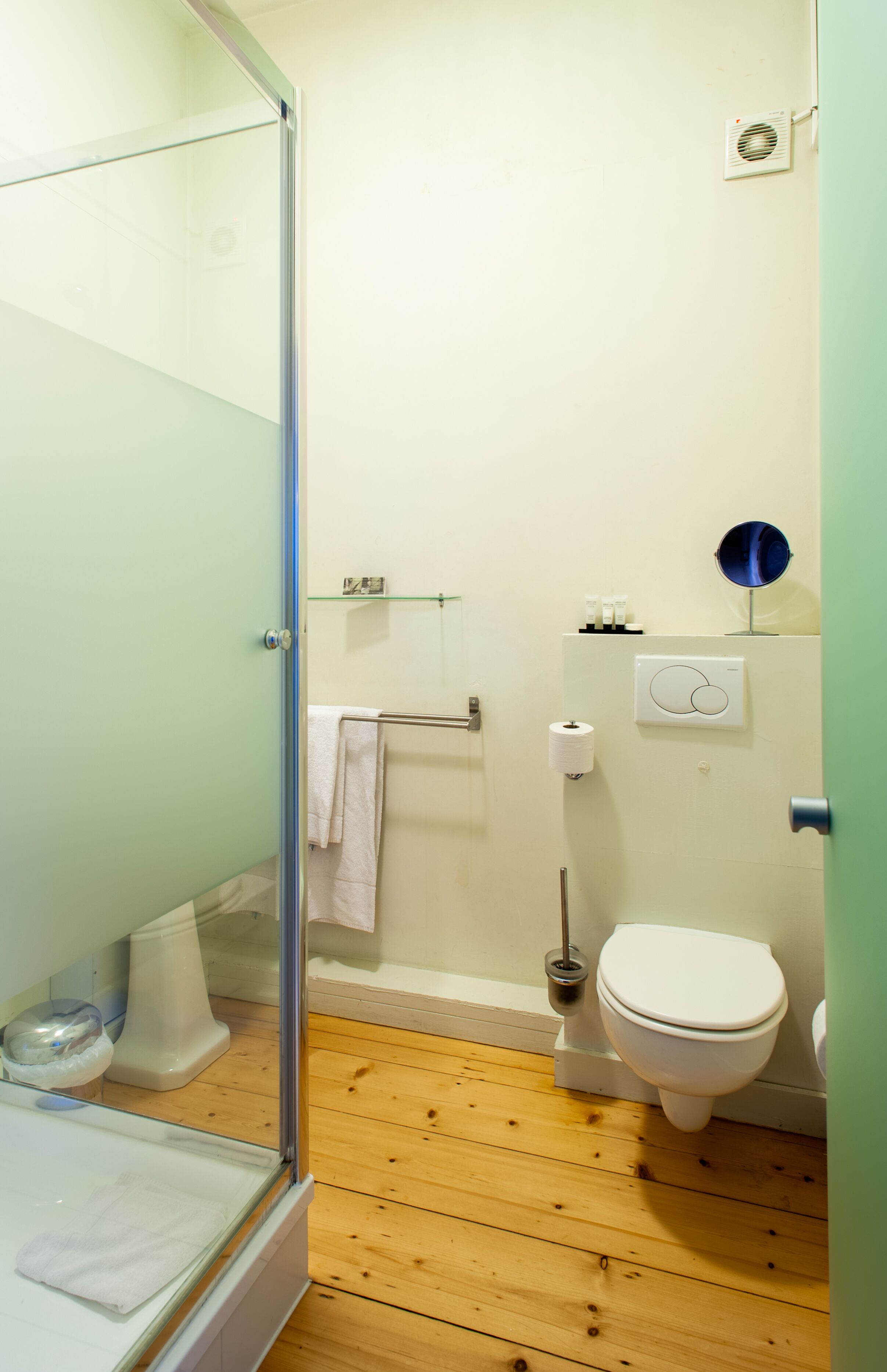 deluxe double room | bathroom | shower, hair dryer, slippers, towels