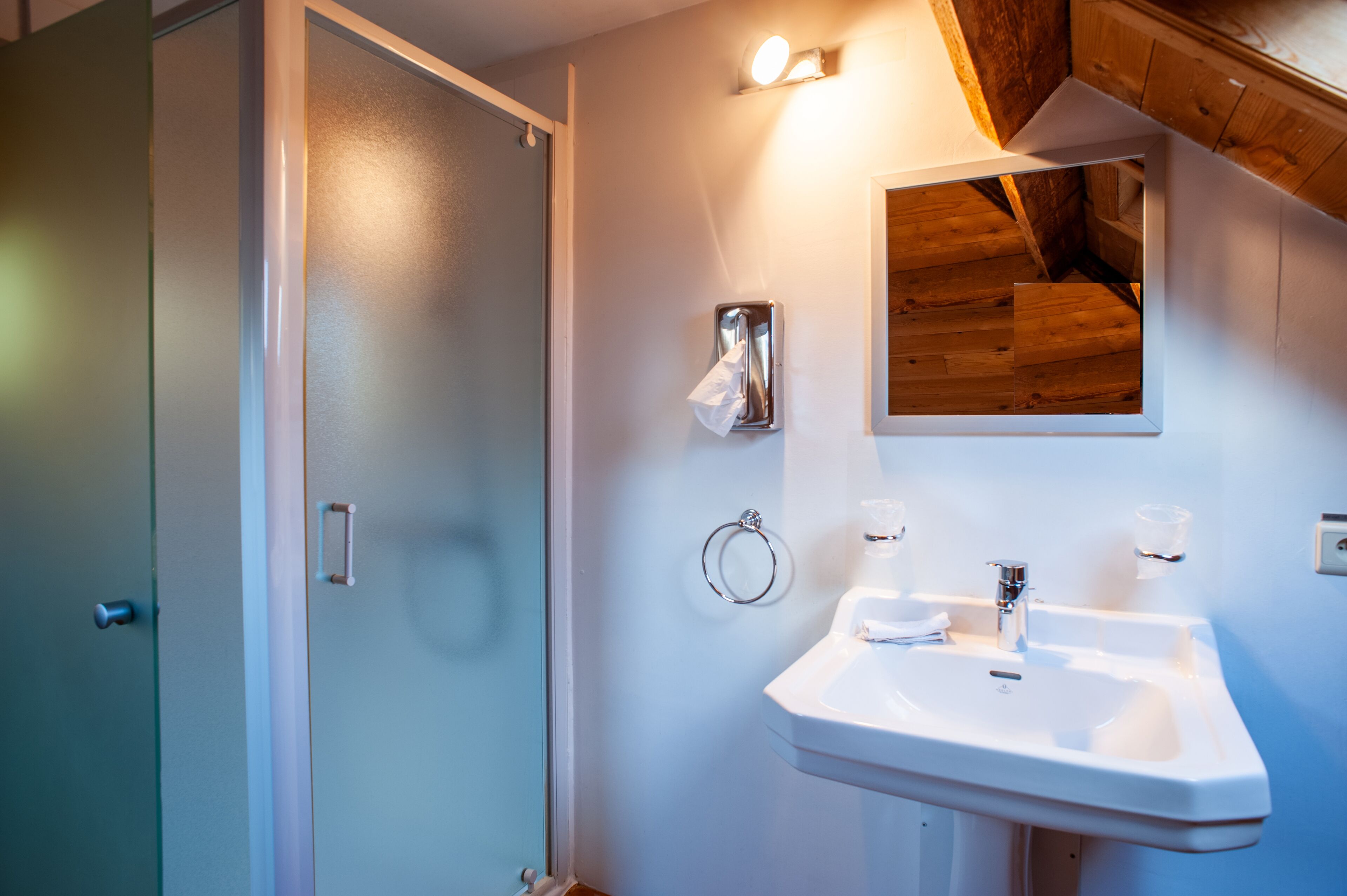 comfort double room | bathroom | shower, hair dryer, slippers, towels