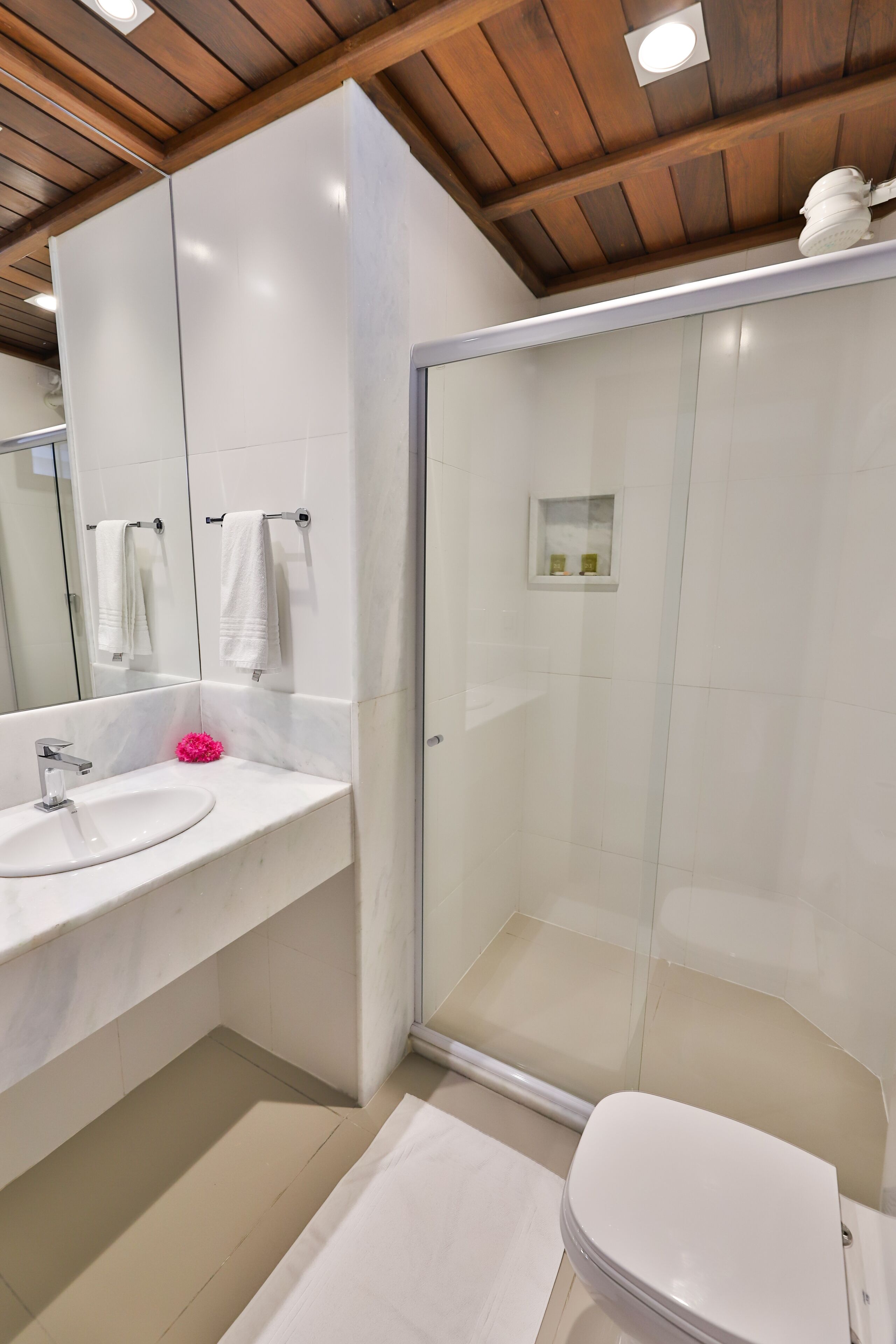 shower, free toiletries, towels, soap