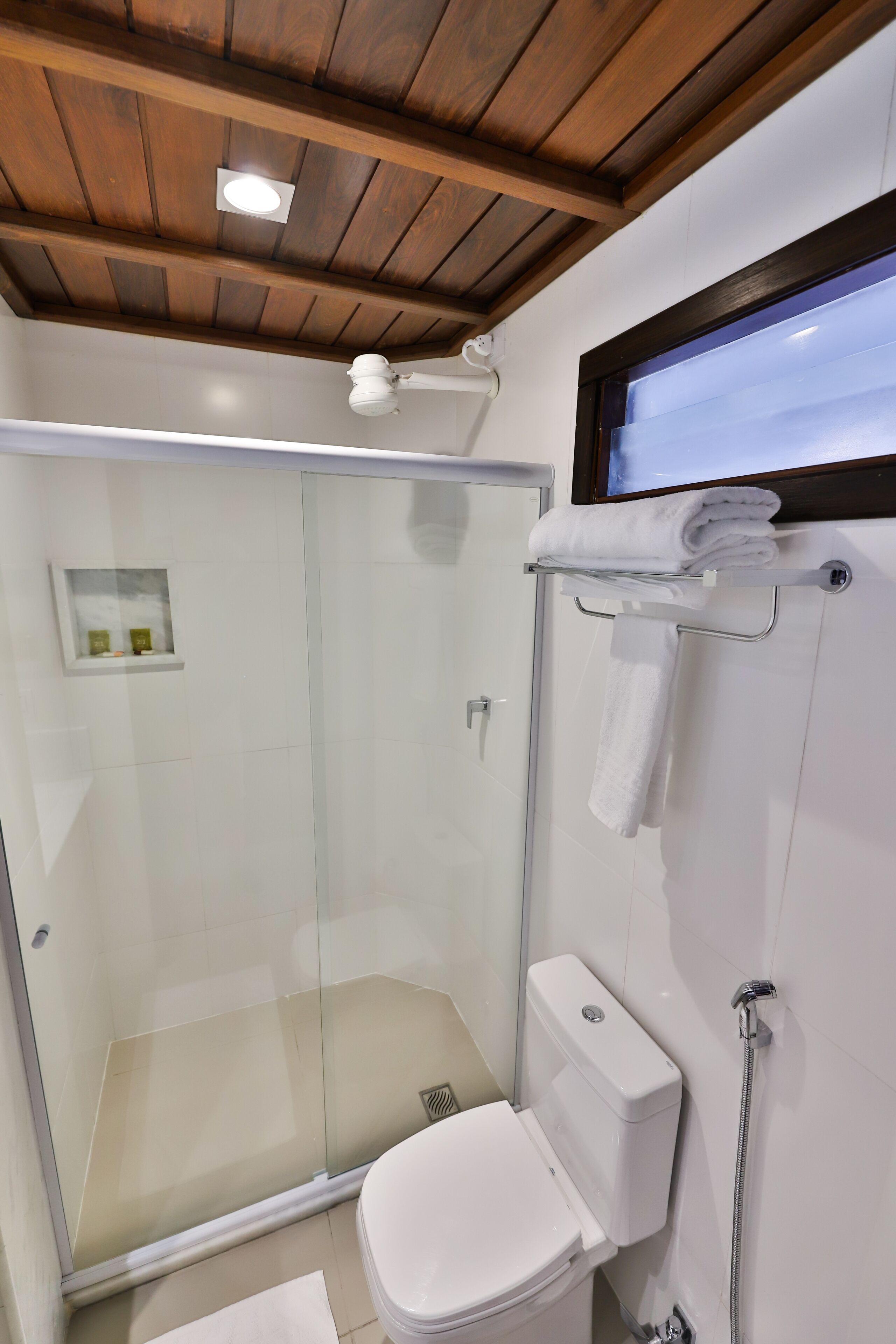 shower, free toiletries, towels, soap