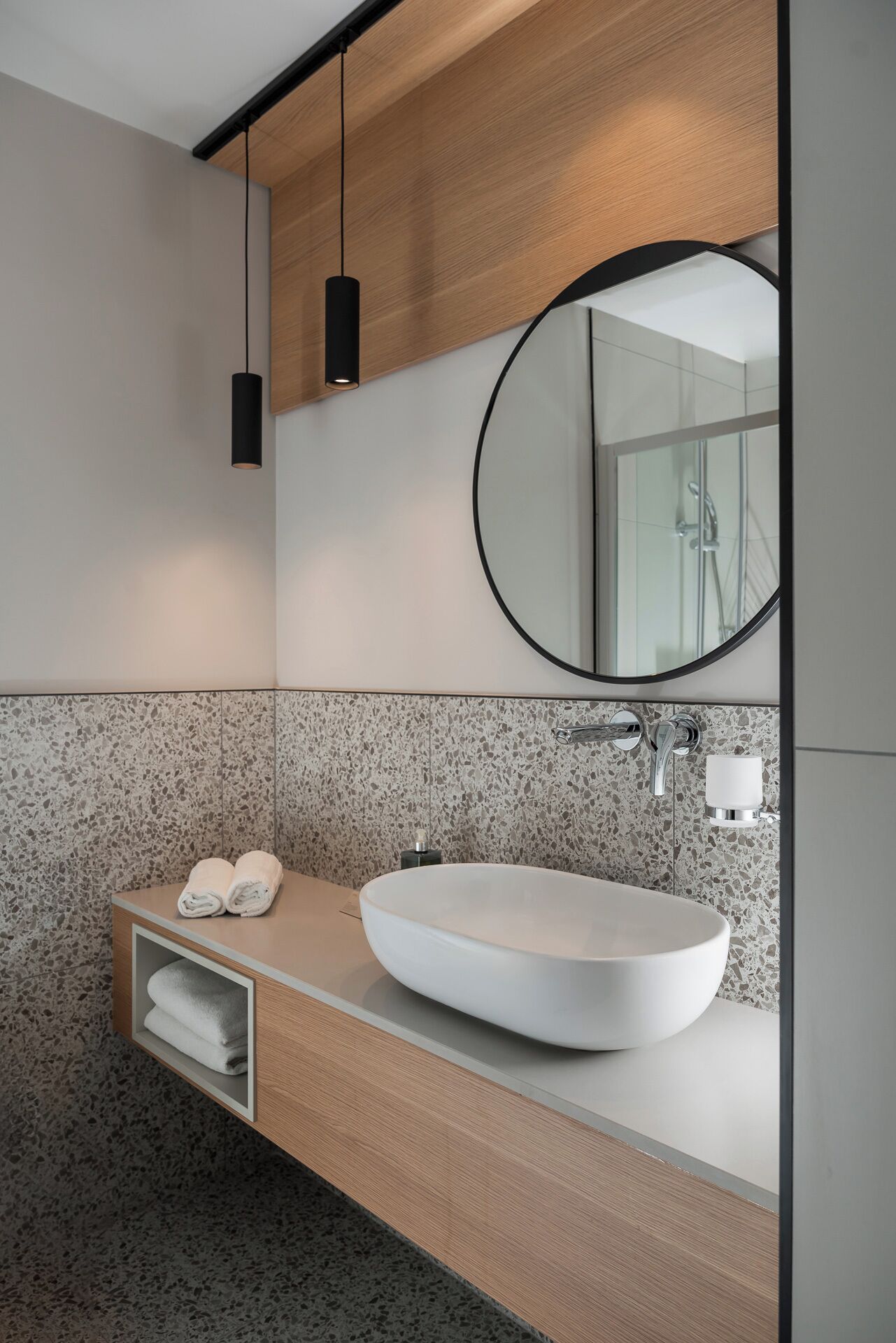 hair dryer, slippers, bidet, towels