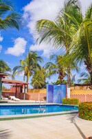 Outdoor pool, sun loungers