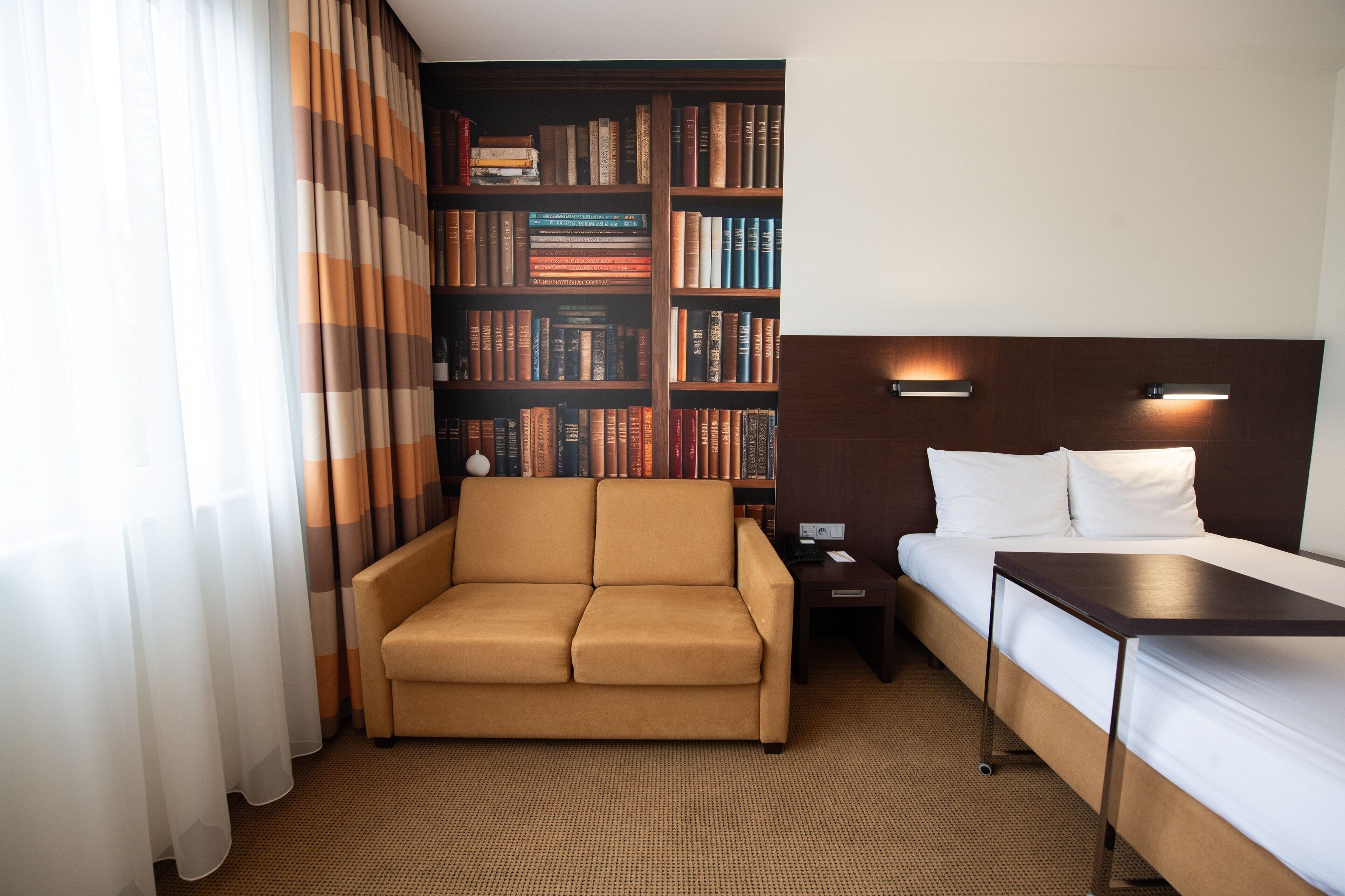 hypo-allergenic bedding, in-room safe, desk, blackout curtains