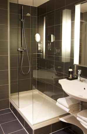 Eco-friendly toiletries, hair dryer, towels