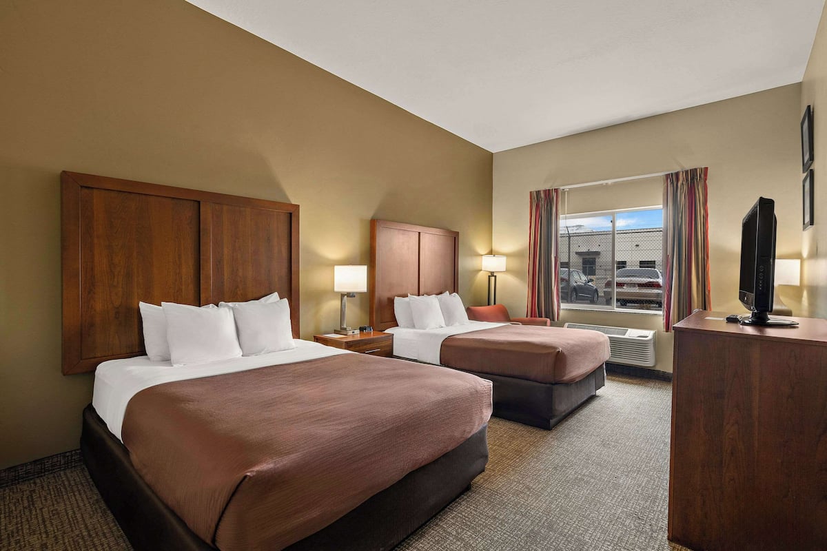 Room, 2 Queen Beds, Non Smoking | Pillowtop beds, desk, soundproofing, iron/ironing board
