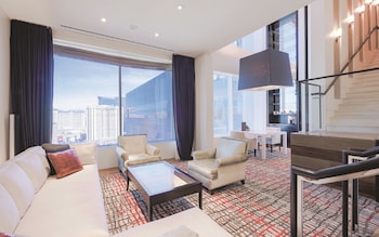 Two Bedroom Balcony Loft | Egyptian cotton sheets, premium bedding, down comforters, pillowtop beds at The SKYLOFTS at MGM Grand