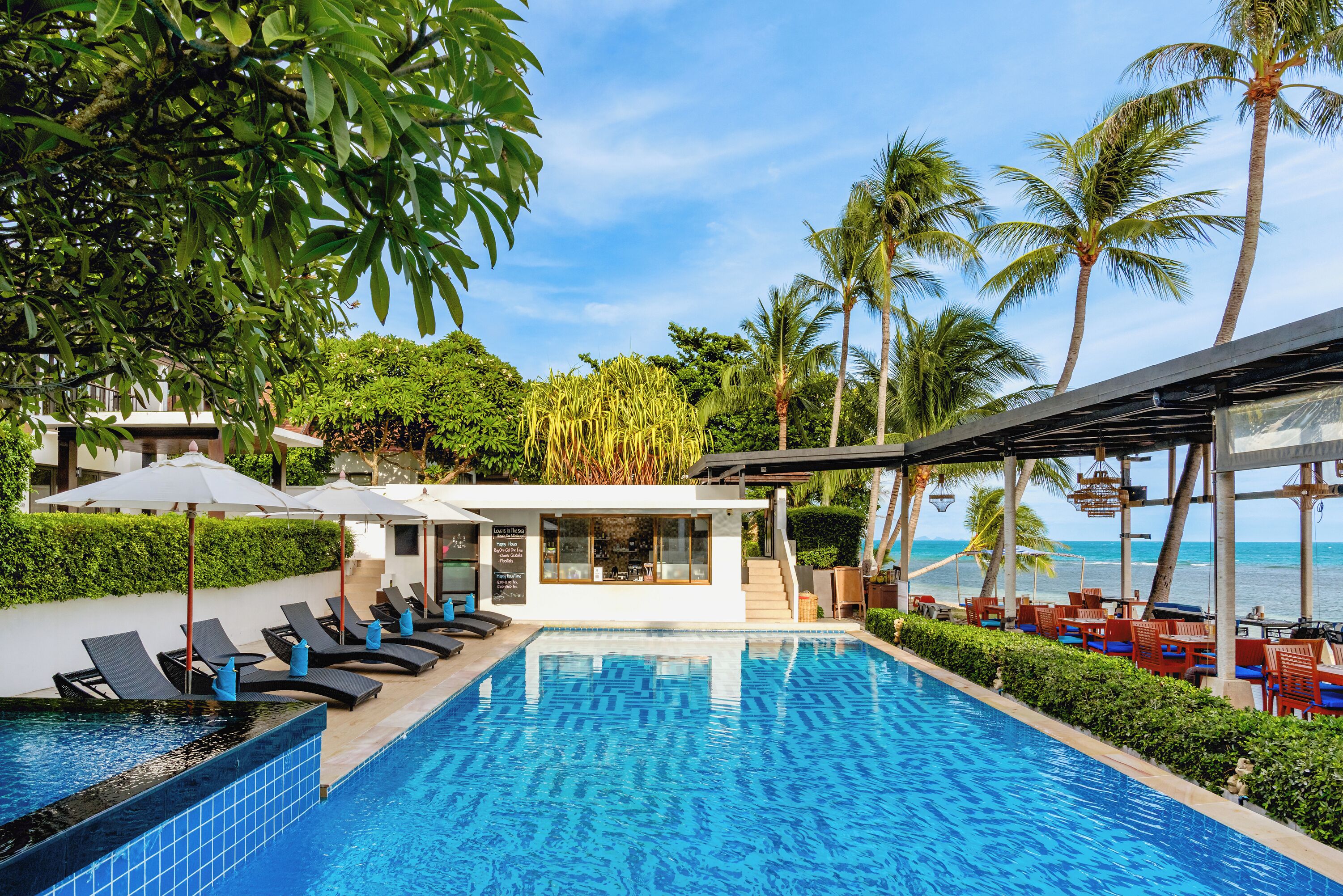 Outdoor pool, sun loungers