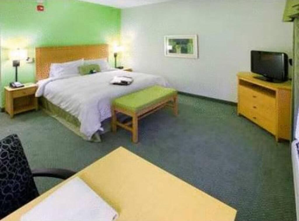 Desk, blackout curtains, soundproofing, iron/ironing board