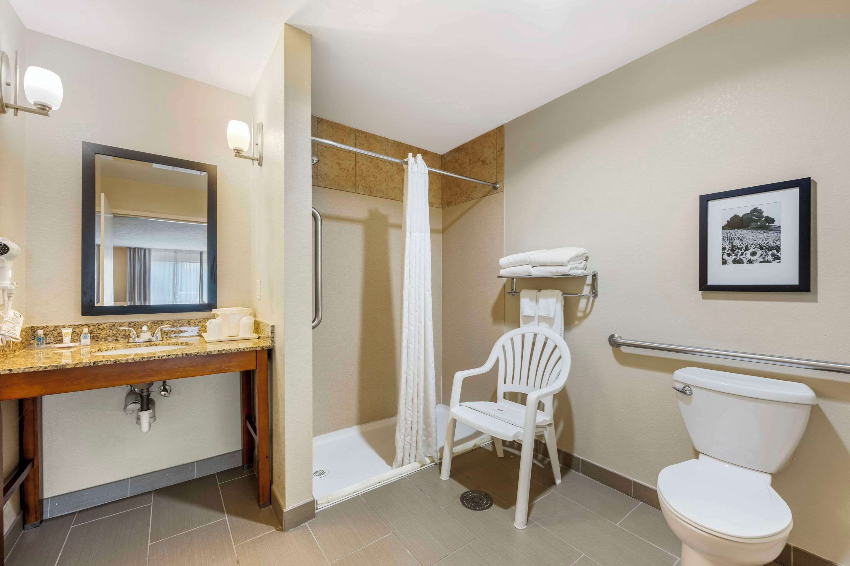 free toiletries, hair dryer, towels