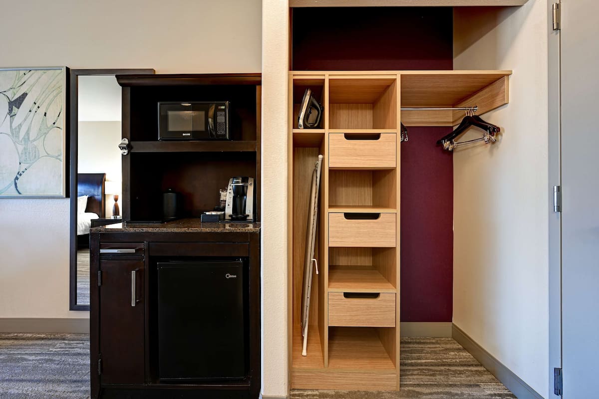 Premium bedding, desk, blackout curtains, iron/ironing board