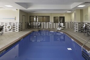 Indoor pool, open 7 AM to 10 PM, pool loungers