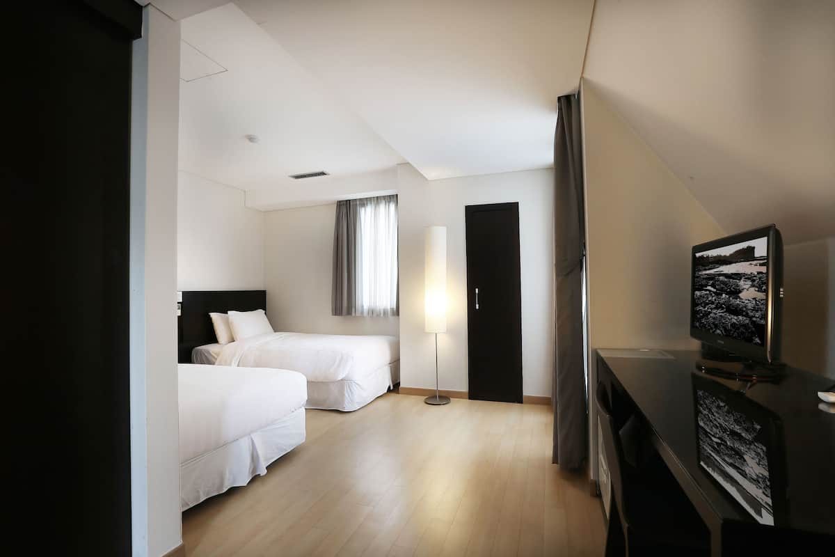 Habitación Deluxe con 2 camas individuales | Edredón, escritorio, cortinas blackout y tabla de planchar con plancha
