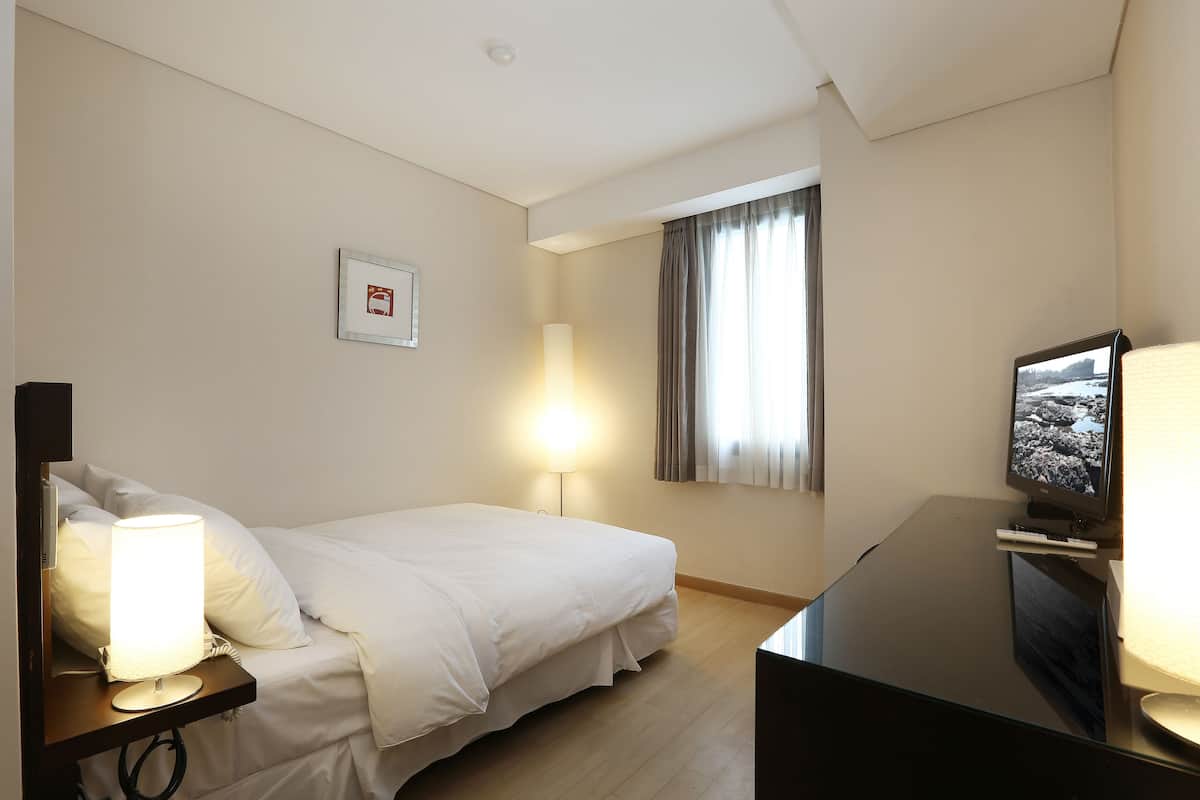 Habitación doble estándar | Edredón, escritorio, cortinas blackout y tabla de planchar con plancha