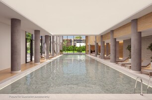 Piscina interna, piscina externa, guarda-sóis