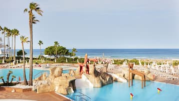 Seasonal outdoor pool, pool umbrellas, pool loungers