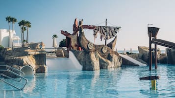 Seasonal outdoor pool, pool umbrellas, pool loungers