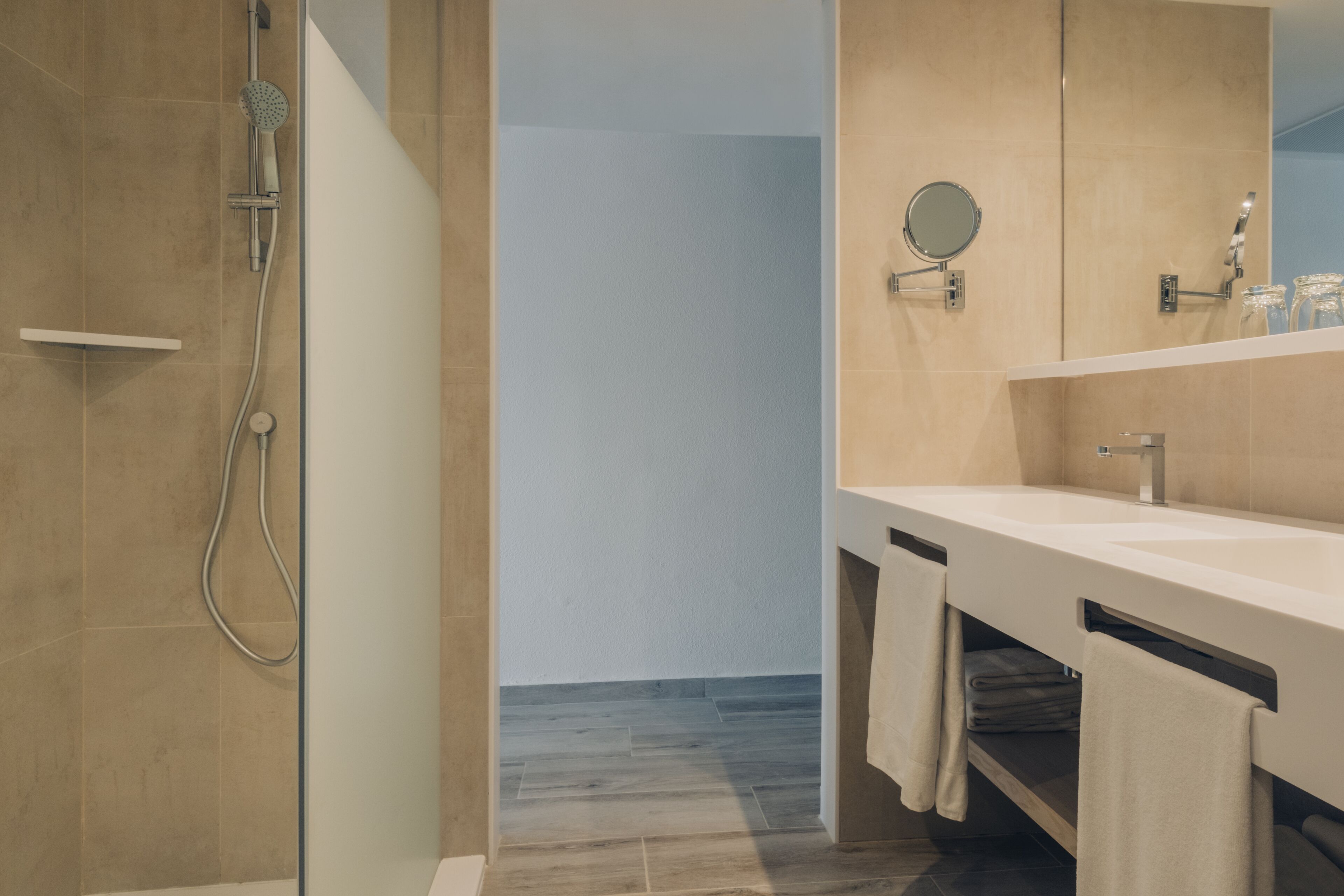 shower, eco-friendly toiletries, hair dryer, towels