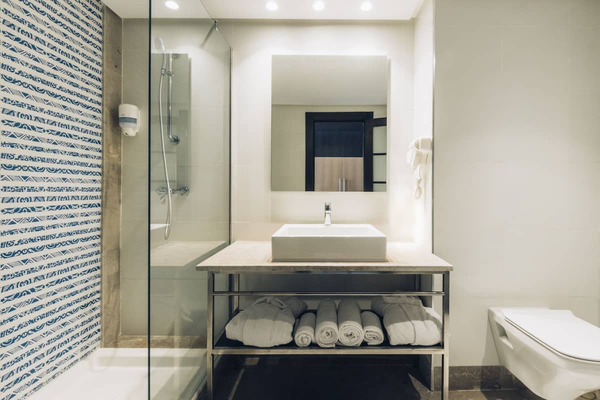 shower, eco-friendly toiletries, hair dryer, bathrobes