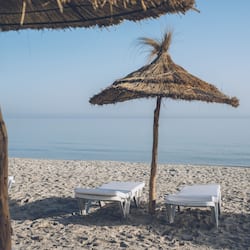 Private beach, sun loungers, beach umbrellas