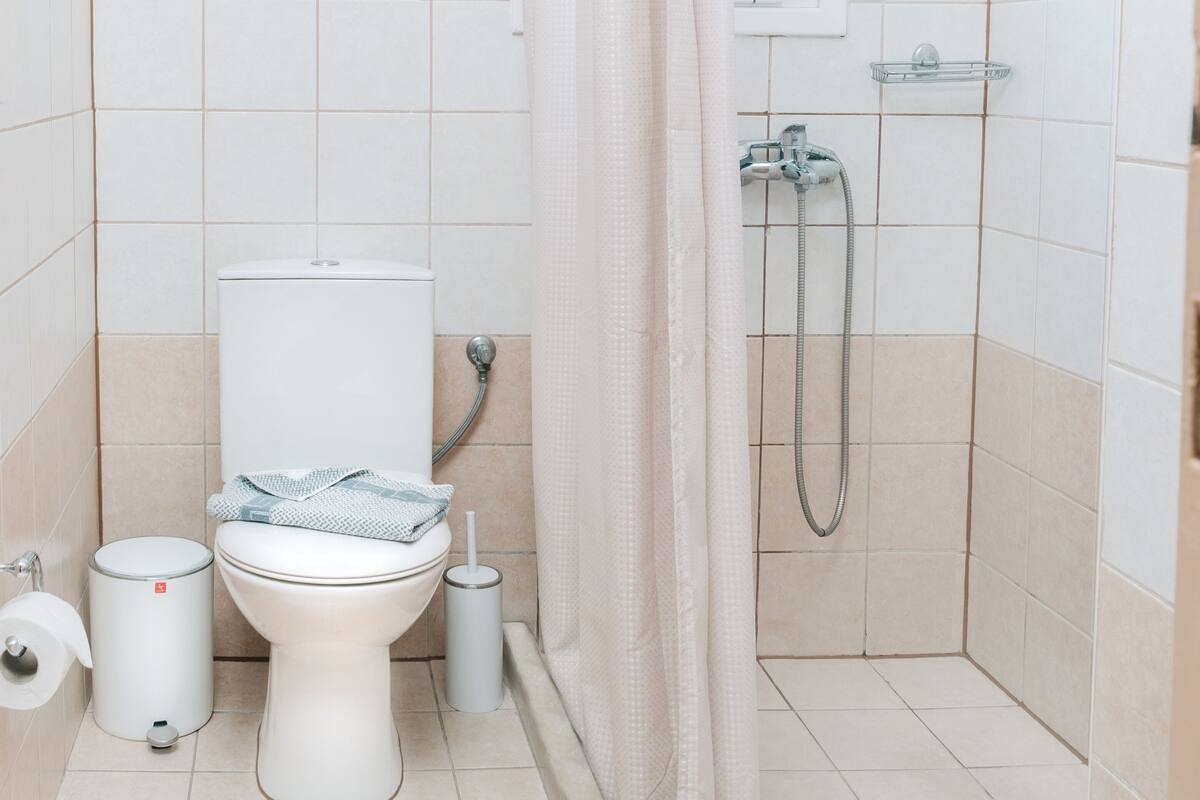 A bathroom with a toilet, bidet, and shower area.