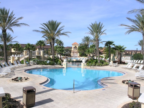 Outdoor pool, sun loungers