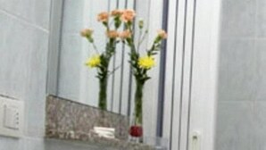 A bathroom with a white sink, a mirror, and a vase with flowers. - Arco Hotel (Milan)