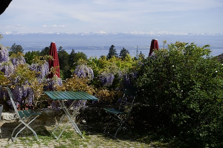 Terraza o patio. EcoHotel L'Aubier