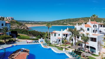 2 outdoor pools, pool umbrellas, pool loungers