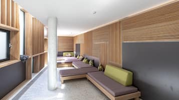 Sauna, steam room, body treatments, hot stone massages